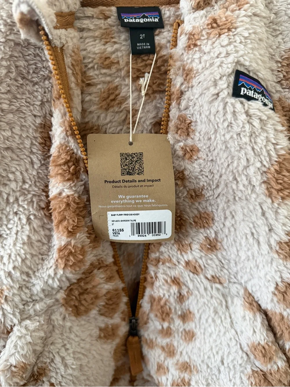 NWT Patagonia Kids' Brown Spotted Fleece Hooded Jacket